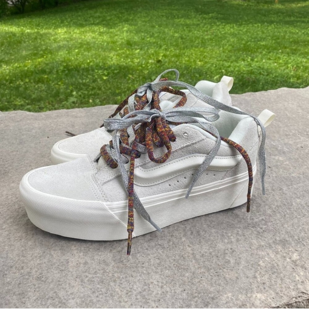 Vans Women's Cream Platform Shoes with Multicolor Laces